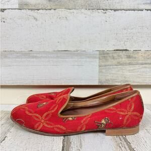 ZALO Womens 8 Red Embroidered Monkey Tropical Slip On Tapestry Flat Loafers Shoe